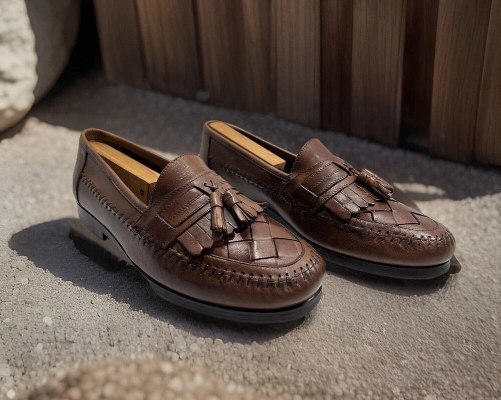Giorgio Brutini Aruba Brown Leather Woven Pattern Tassel Loafers Size 10 M 7868
